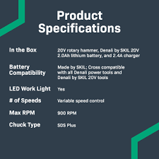 Denali SKIL 20V Cordless Rotary Hammer Kit - SDS-Plus Battery Powered Drill | Haris Traders USA