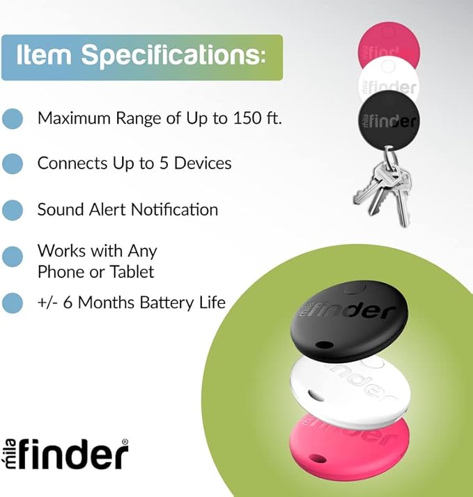 Mila Keychain Bluetooth Tracker Device Tag - Phone & Key Finder